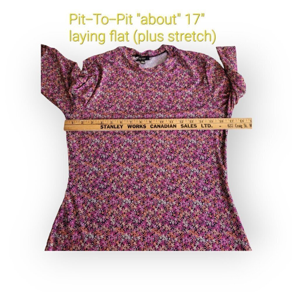 AFRM Burgundy Fuchsia Floral Mesh Midi Dress Long Sleeve Stretch Boho Size Large - Picture 6 of 10